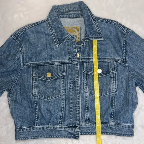 MICHAEL Michael Kors Cropped Denim Jacket Medium Wash with Gold Buttons | Size S - Picture 8 of 8